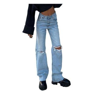 SAGACE Women Pockets Jeans High Waist Button